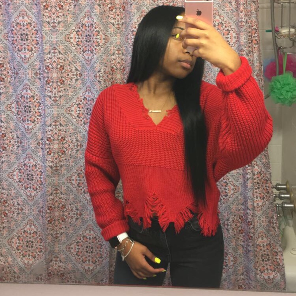 Distressed V-neck Sweater